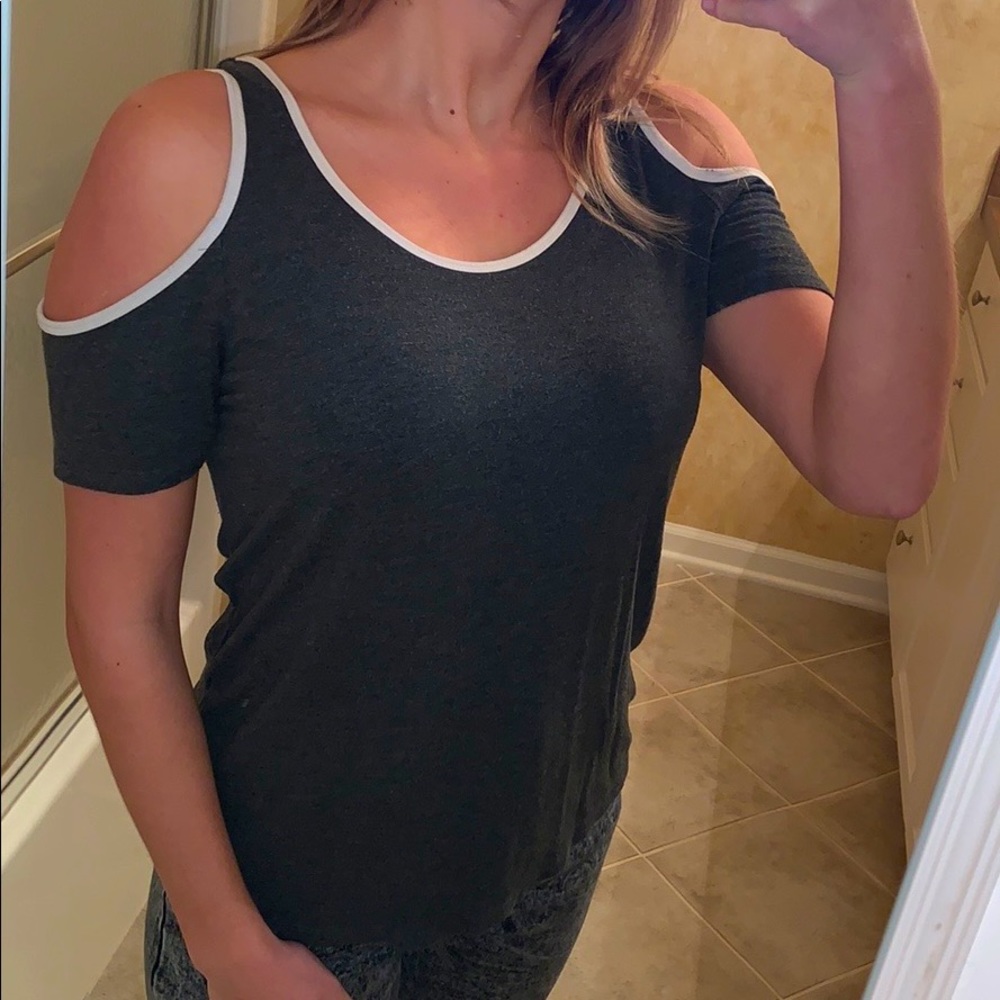 F21 Gray Cold Shoulder Top
